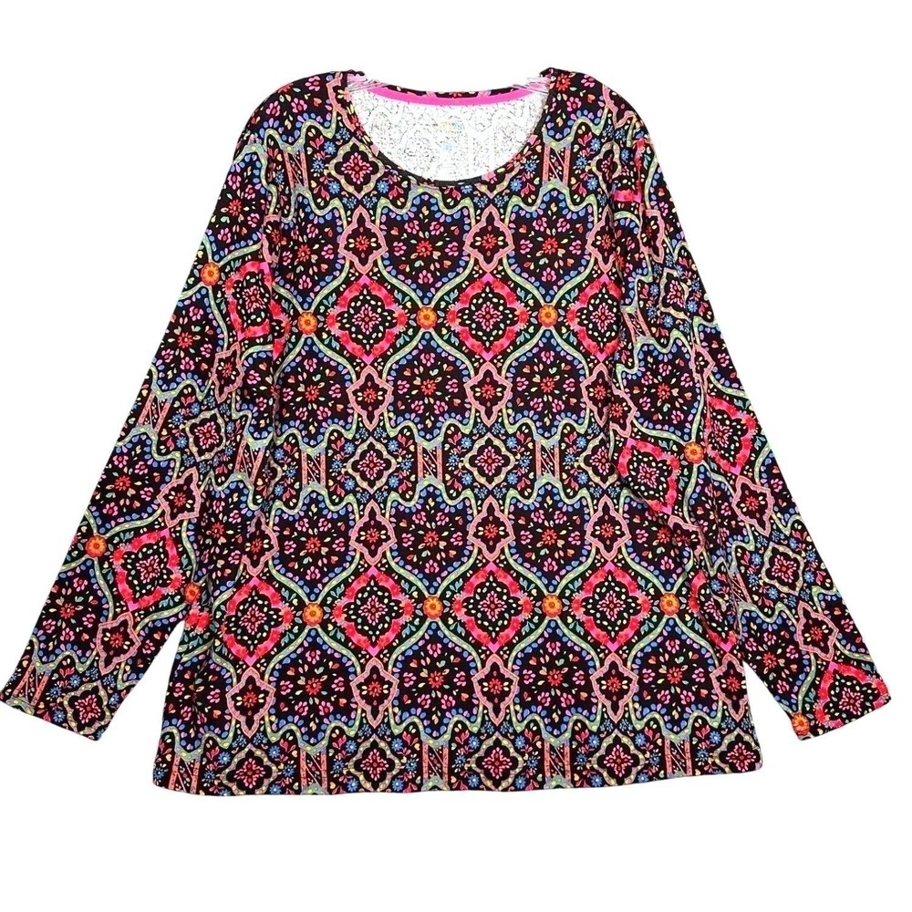 Croft & Barrow Womens Classic Tee Plus Size 2X Long Sleeve Medallion Print Soft - Picture 2 of 6